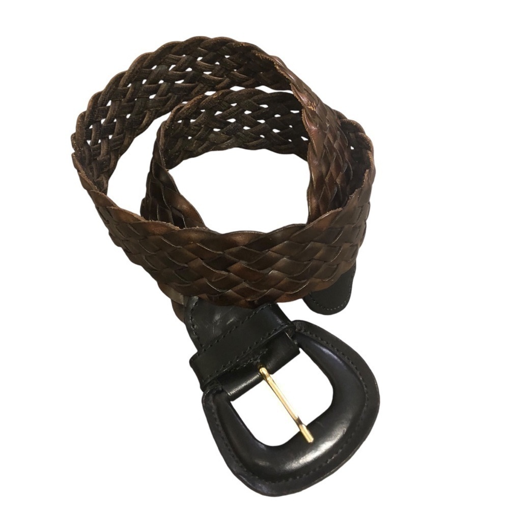 LUIGI LANATTA  BROWN Leather Belt Men’s 30 Medium BRAIDED Woven Made‎ In Italy